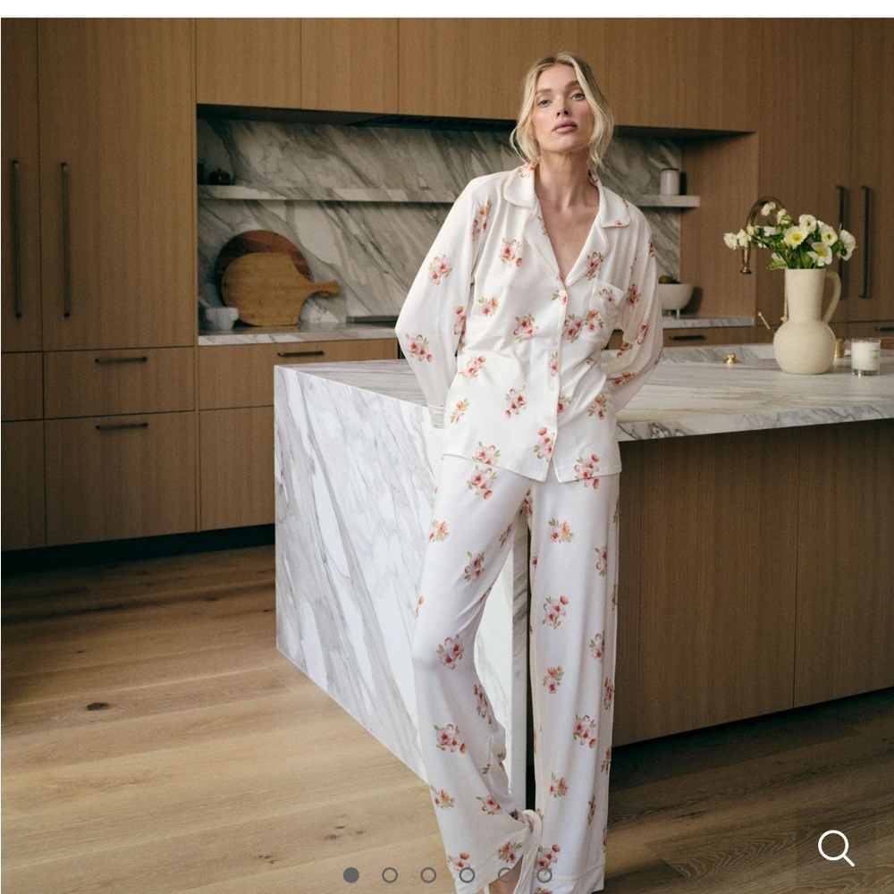 Eberjey White Floral Satin Pajama Set